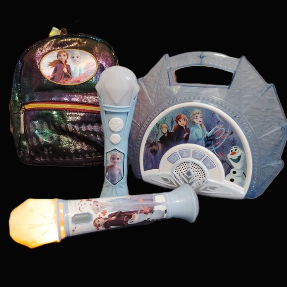 DISNEY FROZEN 2 SING ALONG BOOMBOX & MICROPHONES LIGHTS & SOUND MUSIC TOYS LOT! - Picture 1 of 4